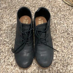 Toms lace up black wedge heel